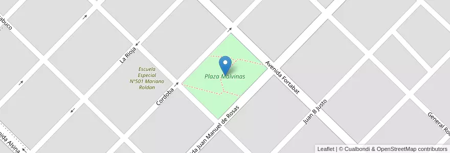 Mapa de ubicacion de Plaza Malvinas en アルゼンチン, ブエノスアイレス州, Partido De Benito Juárez, Benito Juárez.
