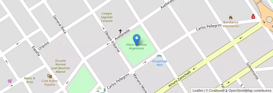 Mapa de ubicacion de Plaza Malvinas Argentinas en Аргентина, Кордова, Departamento Ischilín, Pedanía Toyos, Municipio De Deán Funes.