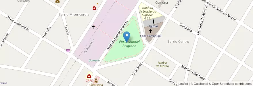 Mapa de ubicacion de Plaza Manuel Belgrano en الأرجنتين, Tucumán, Departamento Monteros, Municipio De Villa Quinteros.