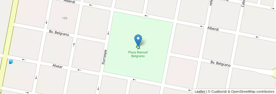 Mapa de ubicacion de Plaza Manuel Belgrano en Аргентина, Кордова, Departamento San Justo, Pedanía Libertad, Municipio De Freyre.