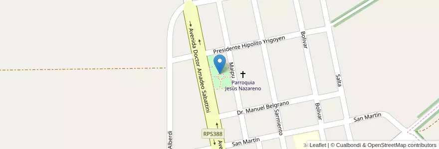 Mapa de ubicacion de Plaza Manuel Belgrano en アルゼンチン, コルドバ州, Departamento Tercero Arriba, Pedanía Zorros, Comuna De Los Zorros.