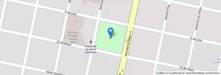 Mapa de ubicacion de Plaza Manuel Belgrano en Arjantin, Córdoba, Departamento Unión, Pedanía Ascasubi, Municipio De Justiniano Posse, Justiniano Posse.