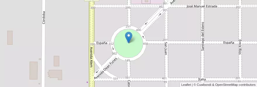 Mapa de ubicacion de Plaza Manuel Belgrano en Arjantin, Córdoba, Departamento Tercero Arriba, Pedanía Salto, Municipio De Almafuerte, Almafuerte.