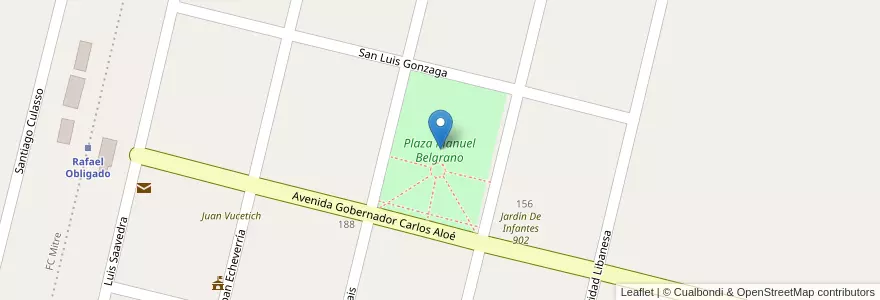 Mapa de ubicacion de Plaza Manuel Belgrano en アルゼンチン, ブエノスアイレス州, Partido De Rojas.