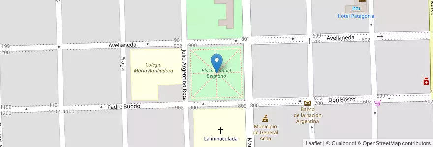 Mapa de ubicacion de Plaza Manuel Belgrano en アルゼンチン, ラ・パンパ州, Municipio De General Acha, Departamento Utracán, General Acha.