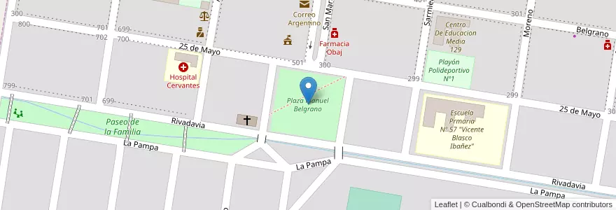Mapa de ubicacion de Plaza Manuel Belgrano en آرژانتین, استان ریو نگرو، آرژانتین, Departamento General Roca, Municipio De Cervantes, Cervantes.