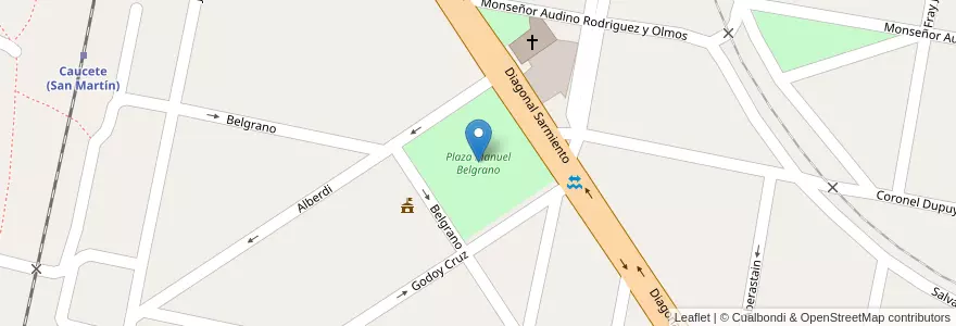 Mapa de ubicacion de Plaza Manuel Belgrano en الأرجنتين, سان خوان, تشيلي, Caucete.