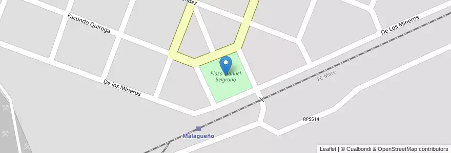 Mapa de ubicacion de Plaza Manuel Belgrano en Argentinië, Córdoba, Departamento Santa María, Pedanía Calera, Municipio De Malagueño.