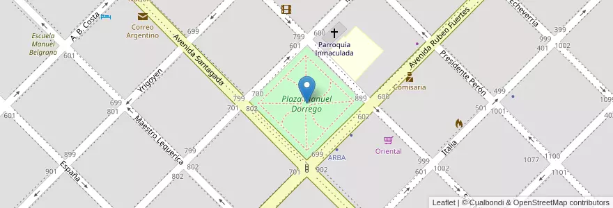 Mapa de ubicacion de Plaza Manuel Dorrego en Argentinië, Buenos Aires, Partido De Coronel Dorrego, Coronel Dorrego.