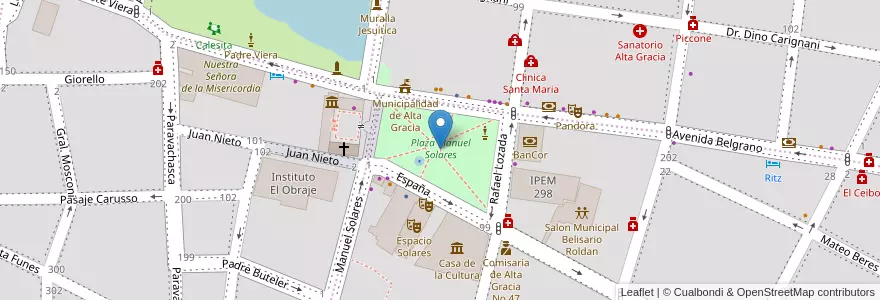 Mapa de ubicacion de Plaza Manuel Solares en Argentina, Córdova, Departamento Santa María, Pedanía Alta Gracia, Municipio De Alta Gracia, Alta Gracia.