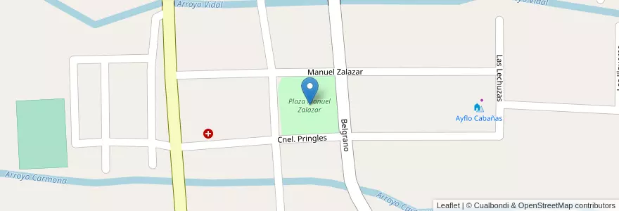 Mapa de ubicacion de Plaza Manuel Zalazar en アルゼンチン, サンルイス州, Junín, Comisión Municipal De Carpintería.