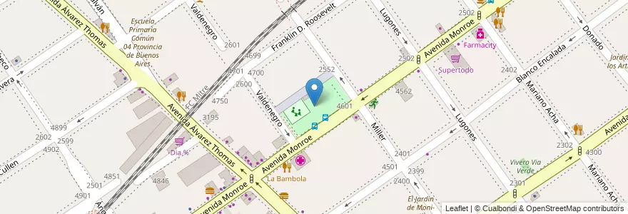 Mapa de ubicacion de Plaza Marcos Sastre, Villa Urquiza en アルゼンチン, Ciudad Autónoma De Buenos Aires, Comuna 12, ブエノスアイレス.