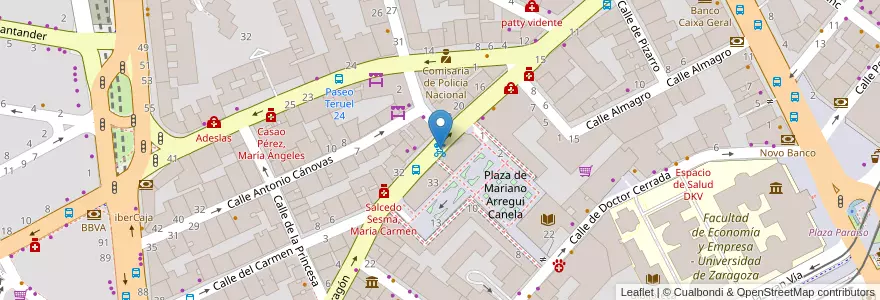 Mapa de ubicacion de Plaza Mariano Arregui en İspanya, Aragón, Zaragoza, Zaragoza, Zaragoza.