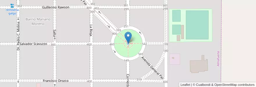 Mapa de ubicacion de Plaza Mariano Moreno en الأرجنتين, Córdoba, Departamento Tercero Arriba, Pedanía Salto, Municipio De Almafuerte, Almafuerte.