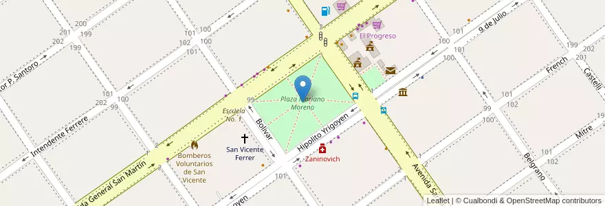 Mapa de ubicacion de Plaza Mariano Moreno en 阿根廷, 布宜诺斯艾利斯省, Partido De San Vicente.