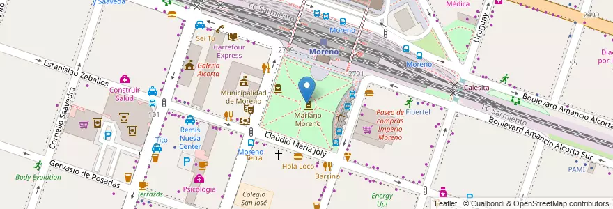 Mapa de ubicacion de Plaza Mariano Moreno en آرژانتین, استان بوئنوس آیرس, Partido De Moreno, Moreno.