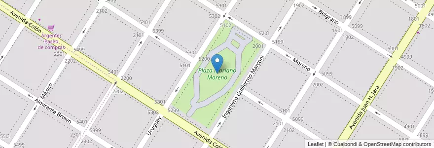 Mapa de ubicacion de Plaza Mariano Moreno en Argentina, Buenos Aires, Partido De General Pueyrredón, Mar Del Plata.