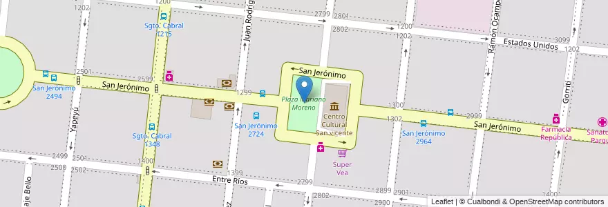 Mapa de ubicacion de Plaza Mariano Moreno en Arjantin, Córdoba, Departamento Capital, Pedanía Capital, Córdoba, Municipio De Córdoba.