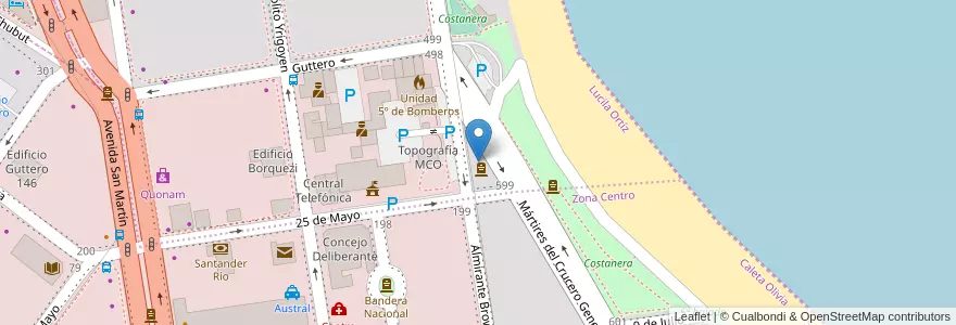 Mapa de ubicacion de Plaza Mario Cisnero en 阿根廷, 圣克鲁斯省, 智利, Deseado, Caleta Olivia.