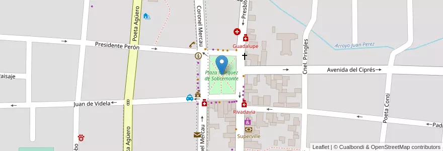 Mapa de ubicacion de Plaza Márquez de Sobremonte en アルゼンチン, サンルイス州, Junín, Municipio De Merlo, Villa De Merlo.