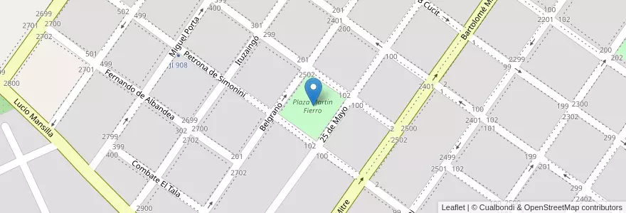 Mapa de ubicacion de Plaza Martin Fierro en Argentinië, Buenos Aires, Partido De San Pedro, San Pedro.