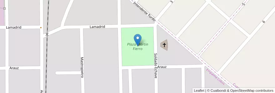 Mapa de ubicacion de Plaza Martín Fierro en Arjantin, Buenos Aires, Partido De Lobos, Empalme Lobos.