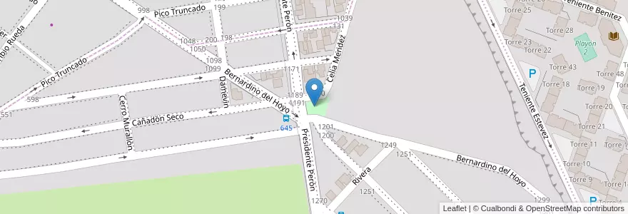 Mapa de ubicacion de Plaza Martín Fierro en アルゼンチン, チリ, サンタクルス州, Atlántico, Deseado, Caleta Olivia.