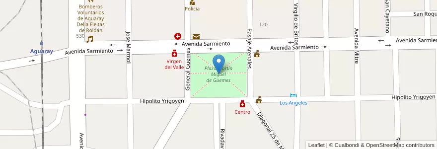 Mapa de ubicacion de Plaza Martín Miguel de Güemes en 아르헨티나, Salta, General San Martín, Municipio De Aguaray, Aguaray.
