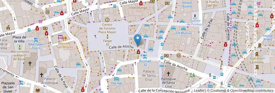Mapa de ubicacion de Plaza Mayor en اسپانیا, بخش خودمختار مادرید, بخش خودمختار مادرید, Área Metropolitana De Madrid Y Corredor Del Henares, مادرید.