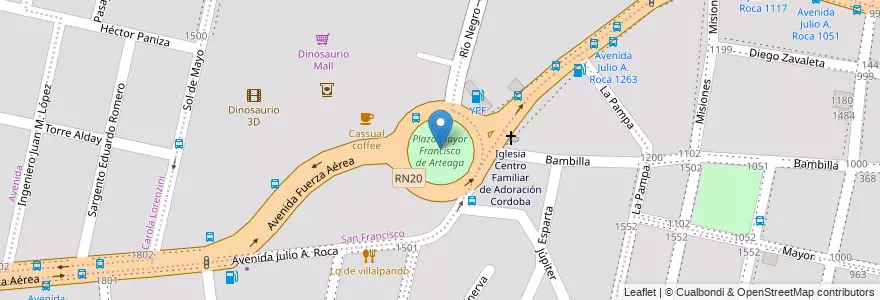 Mapa de ubicacion de Plaza Mayor Francisco de Arteaga en Argentinien, Provinz Córdoba, Departamento Capital, Pedanía Capital, Córdoba, Municipio De Córdoba.