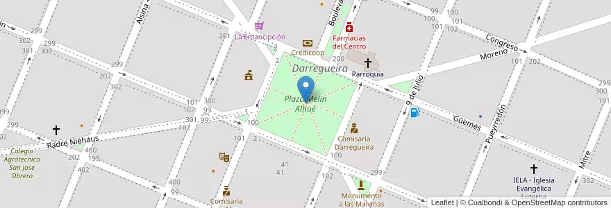 Mapa de ubicacion de Plaza Melin Alhué en Argentinië, Buenos Aires, Partido De Puan, Darregueira.
