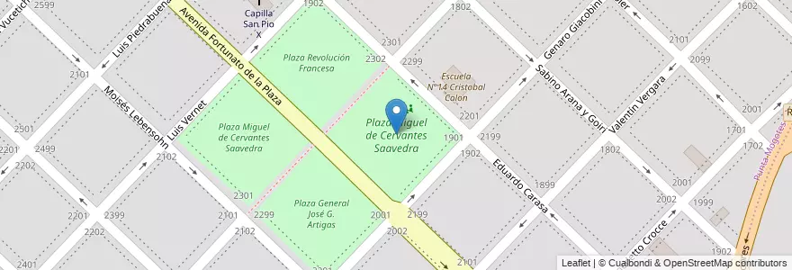 Mapa de ubicacion de Plaza Miguel de Cervantes Saavedra en 阿根廷, 布宜诺斯艾利斯省, Partido De General Pueyrredón, Mar Del Plata.