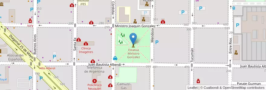 Mapa de ubicacion de Plaza Ministro González en Argentinien, Chile, Provinz Neuquén, Departamento Confluencia, Municipio De Neuquén, Neuquén.