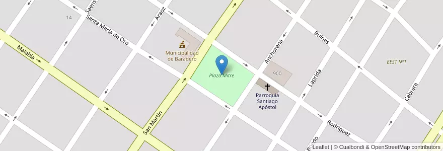 Mapa de ubicacion de Plaza Mitre en アルゼンチン, ブエノスアイレス州, Partido De Baradero, Baradero.