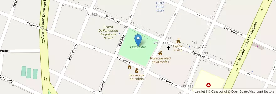 Mapa de ubicacion de Plaza Mitre en Argentina, Buenos Aires, Partido De Arrecifes.