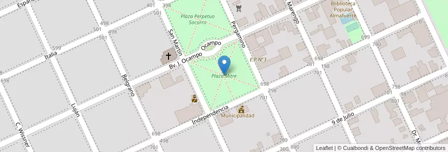 Mapa de ubicacion de Plaza Mitre en アルゼンチン, ブエノスアイレス州, Partido De Pergamino, Manuel Ocampo.