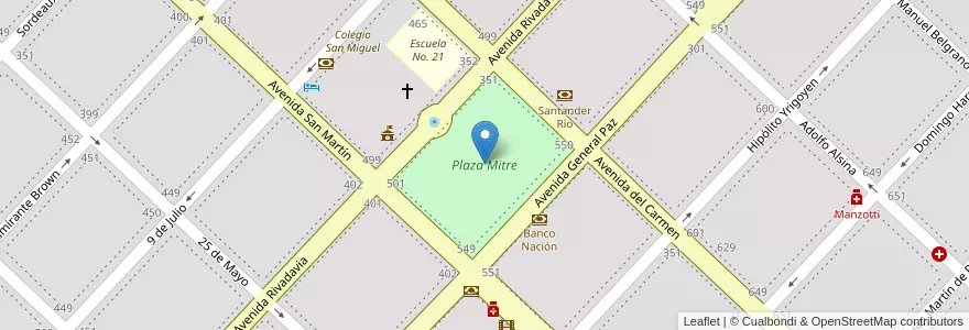 Mapa de ubicacion de Plaza Mitre en Argentinië, Buenos Aires, Partido De Las Flores, Las Flores.
