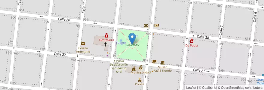 Mapa de ubicacion de Plaza Mitre en アルゼンチン, ブエノスアイレス州, Partido De Veinticinco De Mayo, Veinticinco De Mayo.