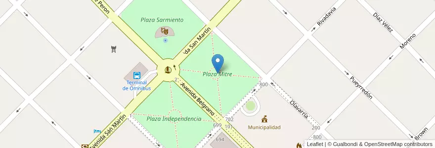 Mapa de ubicacion de Plaza Mitre en 아르헨티나, 부에노스아이레스주, Partido De Rauch.