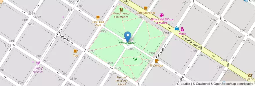 Mapa de ubicacion de Plaza Mitre en Arjantin, Buenos Aires, Partido De General Pueyrredón, Mar Del Plata.