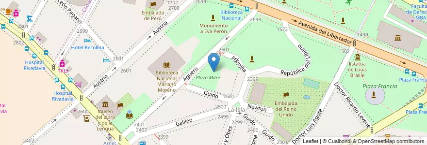 Mapa de ubicacion de Plaza Mitre, Recoleta en アルゼンチン, Ciudad Autónoma De Buenos Aires, Comuna 2, ブエノスアイレス.