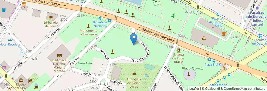 Mapa de ubicacion de Plaza Mitre, Recoleta en 阿根廷, Ciudad Autónoma De Buenos Aires, Comuna 2, 布宜诺斯艾利斯.