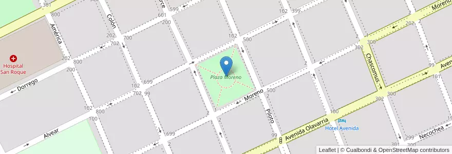 Mapa de ubicacion de Plaza Moreno en Argentina, Buenos Aires, Partido De Dolores, Dolores.