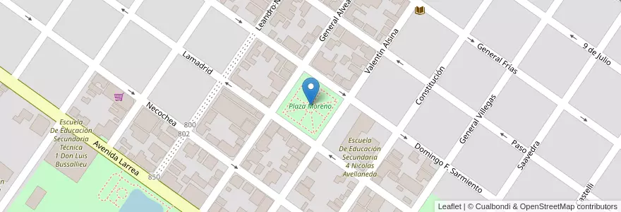 Mapa de ubicacion de Plaza Moreno en 阿根廷, 布宜诺斯艾利斯省, Partido De Rojas, Rojas.