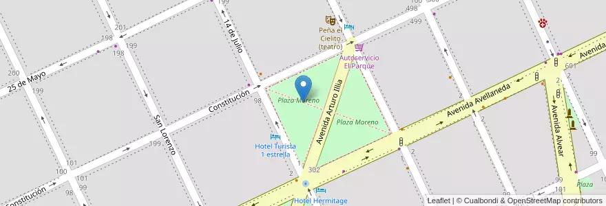 Mapa de ubicacion de Plaza Moreno en 阿根廷, 布宜诺斯艾利斯省, Partido De Tandil, Tandil.