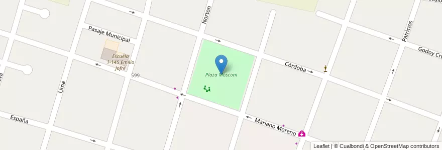 Mapa de ubicacion de Plaza Mosconi en Argentina, Chile, Mendoza, Departamento Luján De Cuyo, Luján De Cuyo, Distrito Ciudad De Luján De Cuyo.