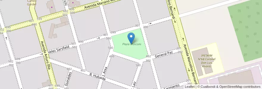 Mapa de ubicacion de Plaza Mosconi en آرژانتین, Córdoba, Departamento San Justo, Municipio Arroyito, Pedanía Arroyito, Arroyito.