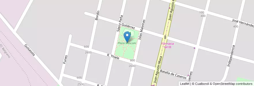 Mapa de ubicacion de Plaza Mosconi en آرژانتین, شیلی, Mendoza, Departamento Maipú, Distrito Luzuriaga, Maipú.