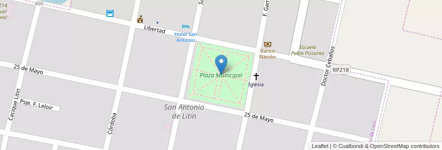 Mapa de ubicacion de Plaza Municipal en آرژانتین, Córdoba, Departamento Unión, Pedanía Litín, Municipio De San Antonio De Litín, San Antonio De Litín.