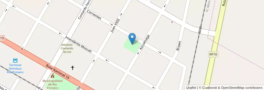 Mapa de ubicacion de Plaza Municipal en アルゼンチン, コルドバ州, Departamento Río Primero, Municipio De Río Primero, Pedanía Viamonte, Río Primero.